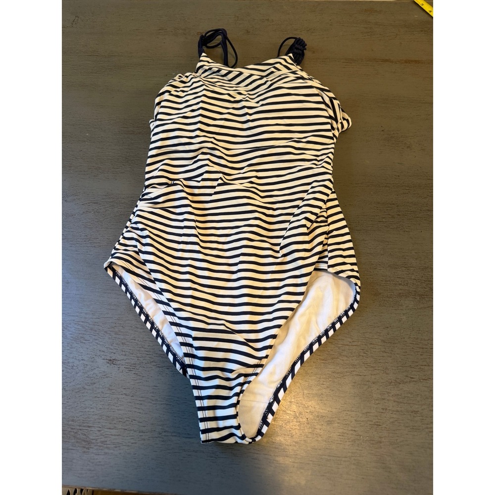 Kona Sol Womens Navy White Striped Macrame Back One Piece Swimsuit Large